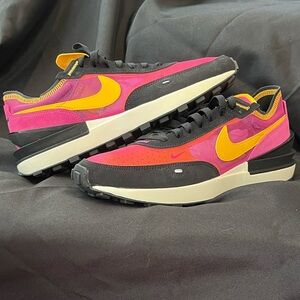 Nike Black and Pink Sneakers with Yellow Swoosh
